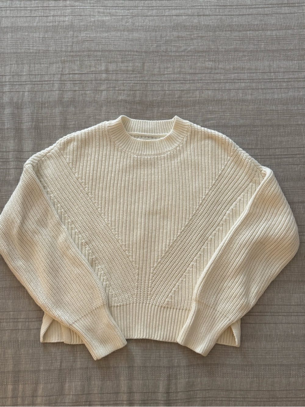 Abercrombie & Fitch Cream Ribbed V-Panel Crewneck Sweater